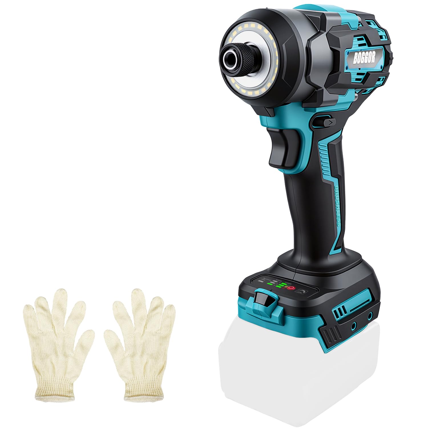 Generic IMD08 Cordless Impact Driver, teal and black, with a 1/4 inch hex chuck.