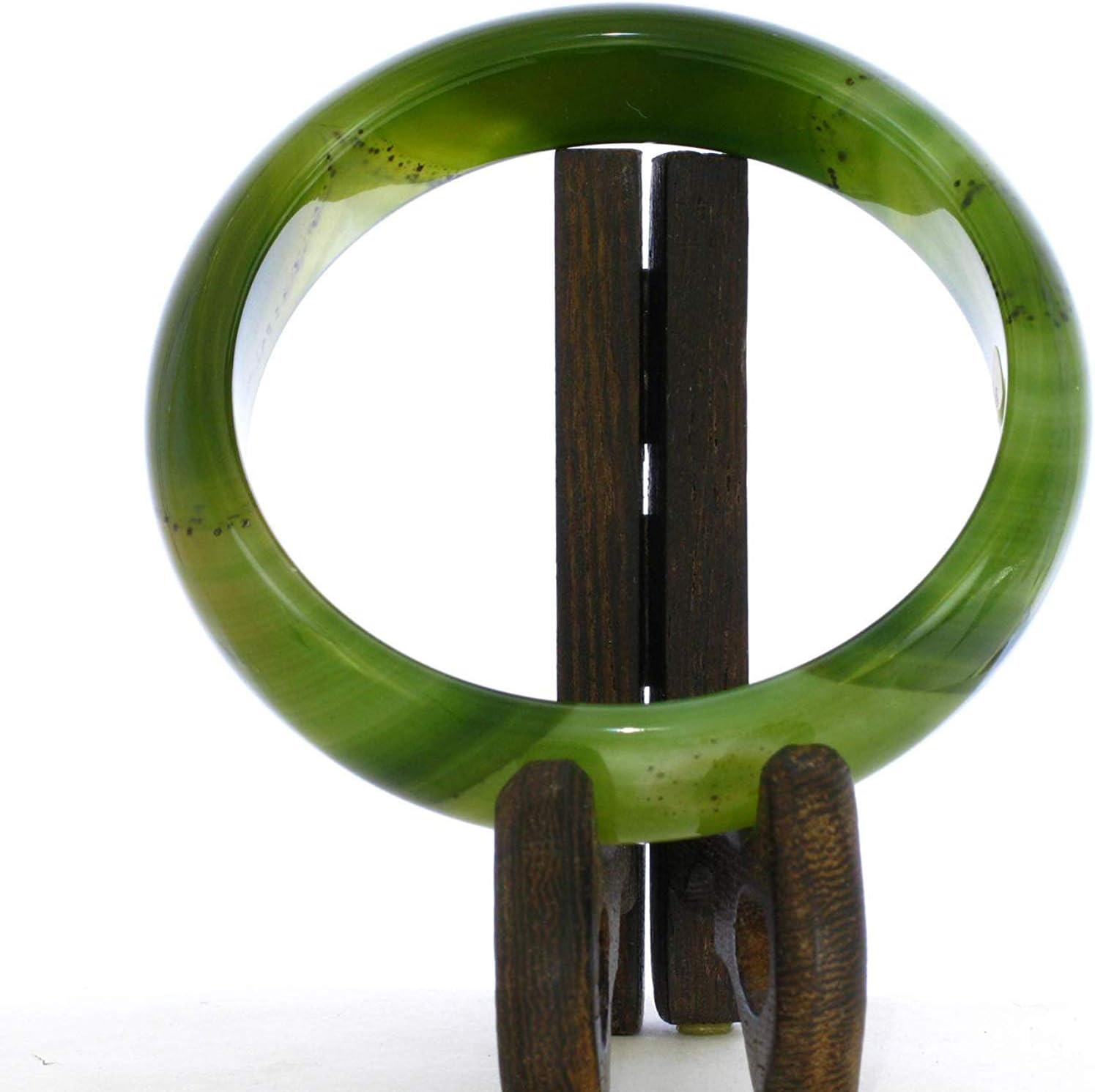 2.6" China Certified Nature Green Chalcedony Jade Women's Bangle Bracelets 6428