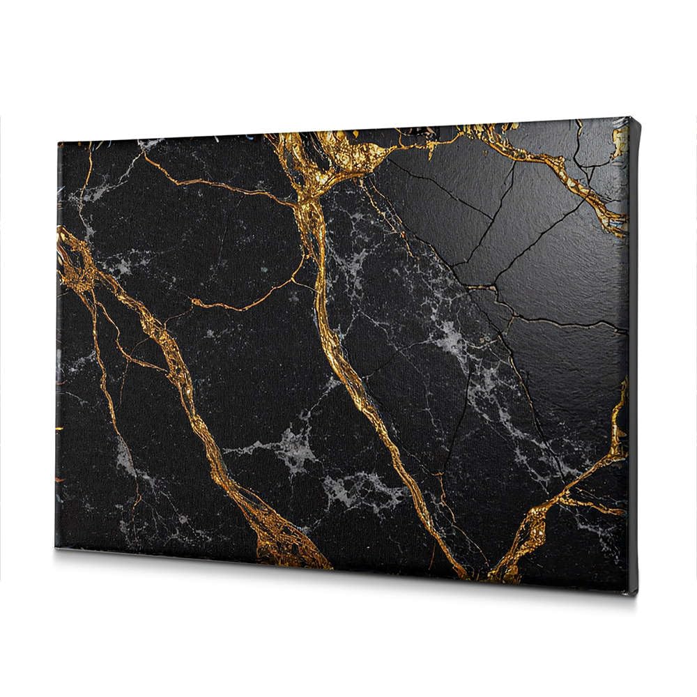 Tableau marbre noir et veines dorées 40x60cm pour salon moderne