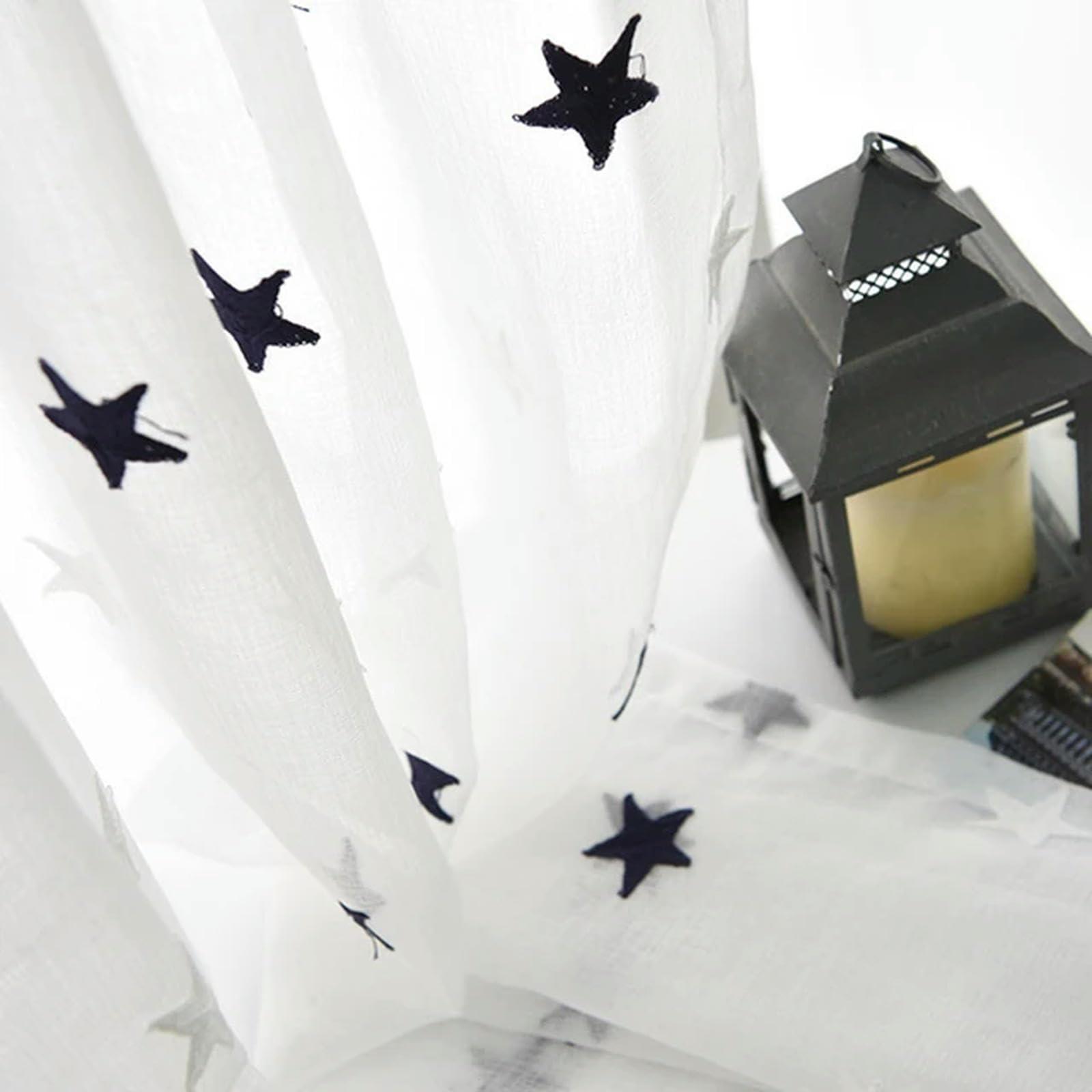Cortinas de Dormitorio para niños, niñas y niños, de Tul Bordado con Estrellas Grises/Rosas