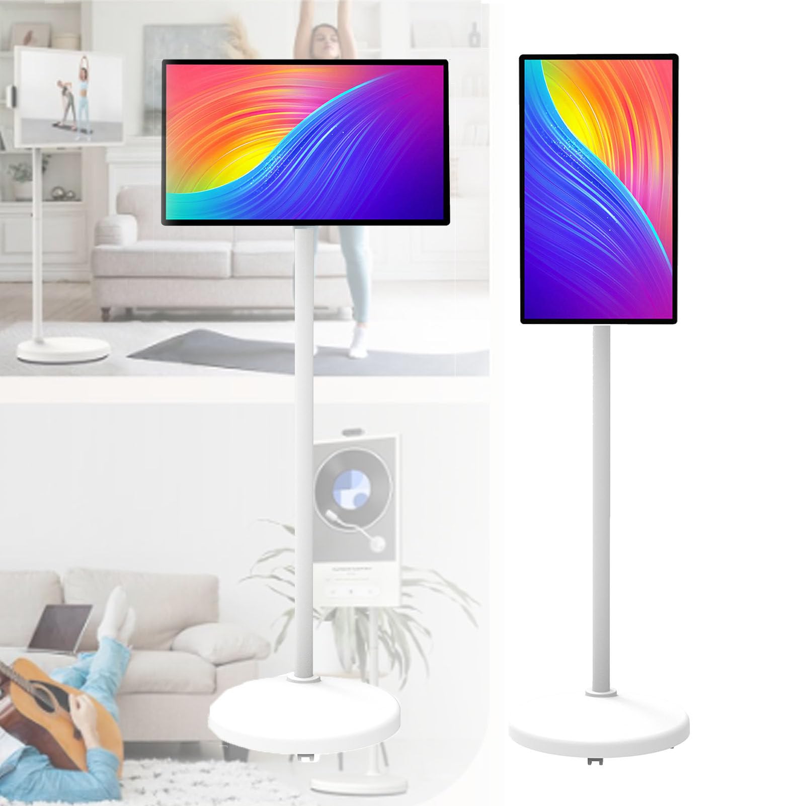 Przenośny telewizor, inteligentny ekran HD 1080P z systemem operacyjnym Android 12, wbudowana kamera HD, ruchomy monitor na kółkach, wiele scenariuszy użytkowania 6+64G