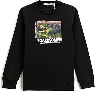 Dinozor Baskılı Sweatshirt Bisiklet Yaka