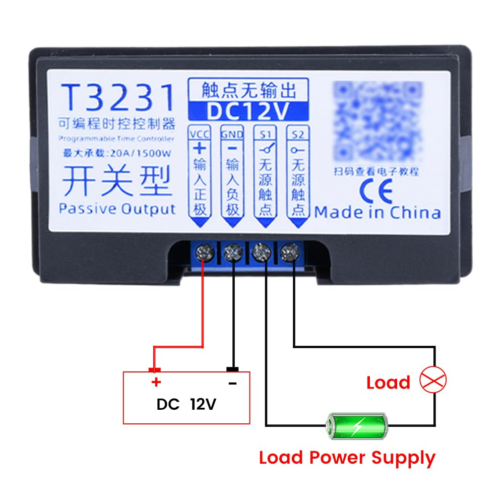 Moduł przekaźnika opóźnienia czasu,Cyfrowy przekaźnik czasowy DC 12V z podwójnym wyświetlaczem LCD
