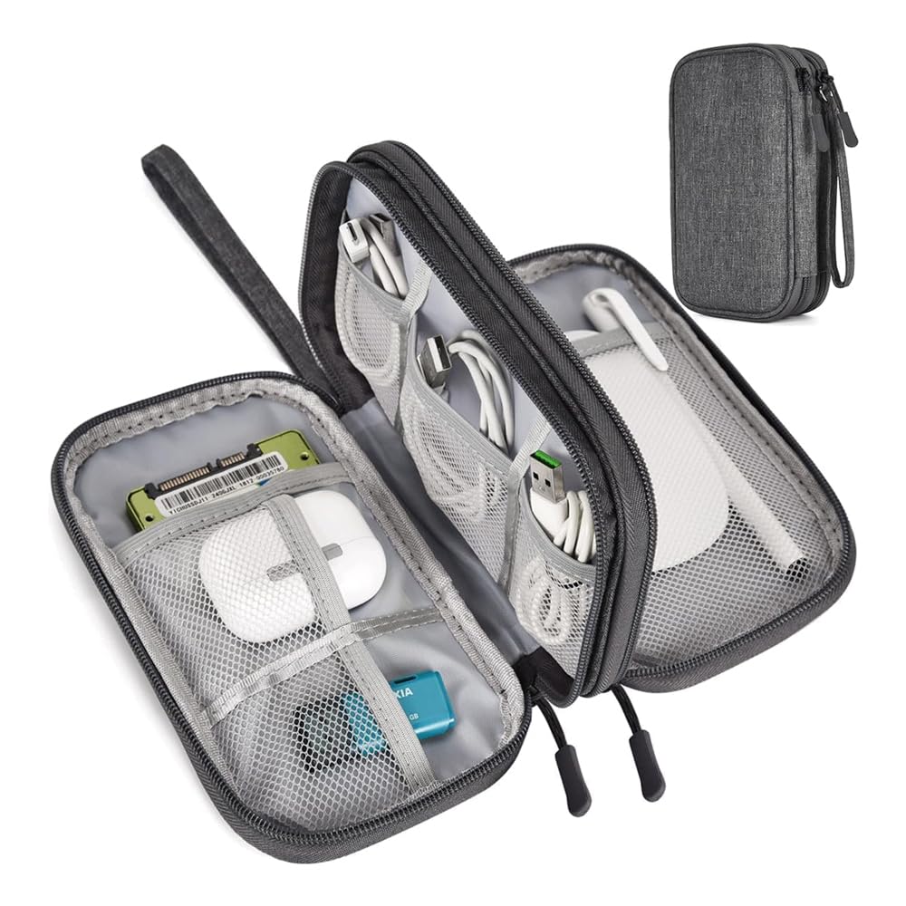 External Hard Drive Case Bag | Portable Electronic Accessories Bag Organizer | Electronic Organizer Travel Case | Bag for Cables, Chargers, USB, Power Bank, Flash Drive & SD Cards (Grey)