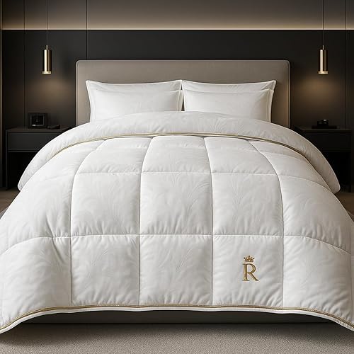 Miniatura 7 de Royal Therapy Edredón de tamaño King, relleno de edredón alternativo de plumón fresco, edredón blanco ligero King para todas las estaciones