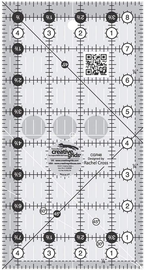 Creative Grids Quilt Ruler 4-1/2in x 8-1/2in Rectangle – CGR48 – Made in USA, Non-Slip Grip Acrylic Quilting, Sewing, Crafting, Patchwork Ruler for Measuring & Cutting Fabric
