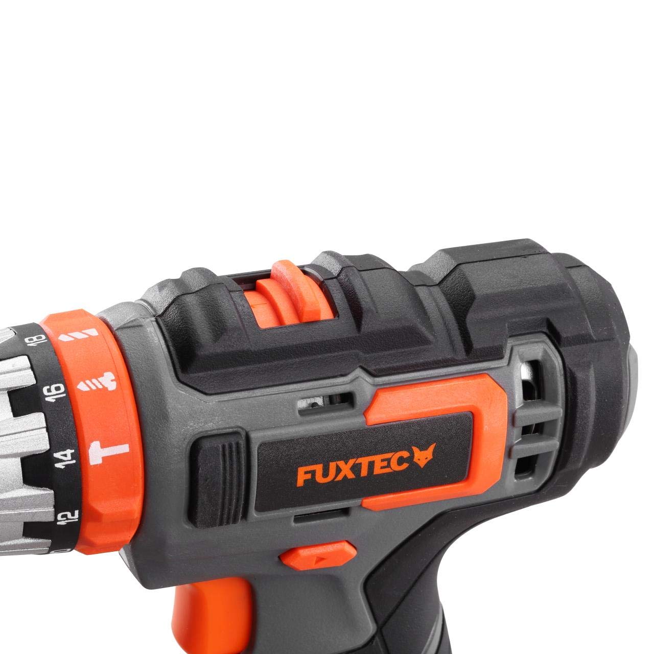 Fuxtec Akumulatorowa wiertarko-wkrętarka udarowa 20 V zestaw E1SBS20 z baterią litowo-jonową i ładowarką – wiertarko-wkrętarka akumulatorowa – regulacja prędkości