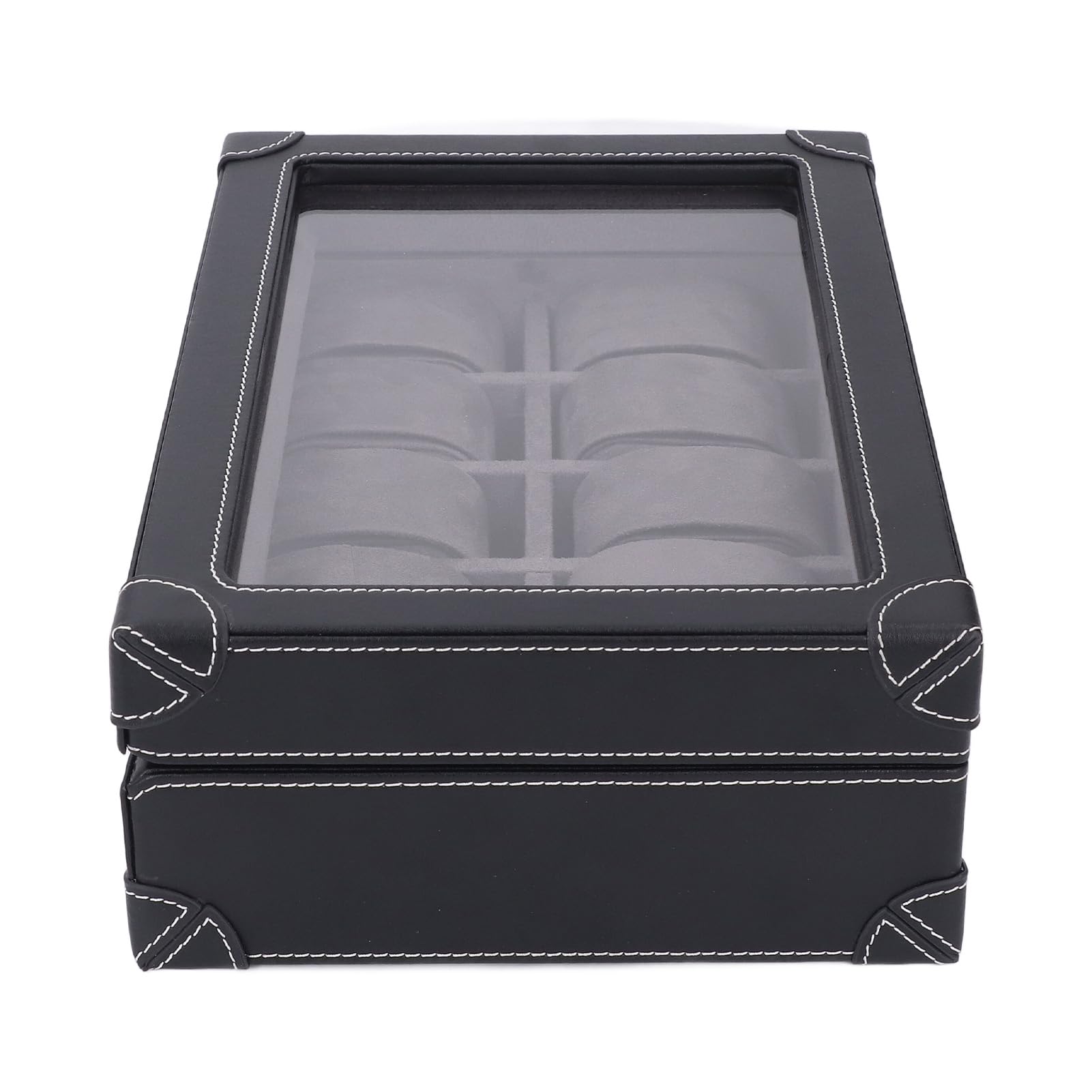Aramox Organizer Porta Orologi, Scatola per Orologi in Super Fibra con Finestra in Vetro, 10 Scomparti, Fodera in Velluto, Custodia con Serratura per Collezionisti di Viaggi d'affari, Display (BLACK)