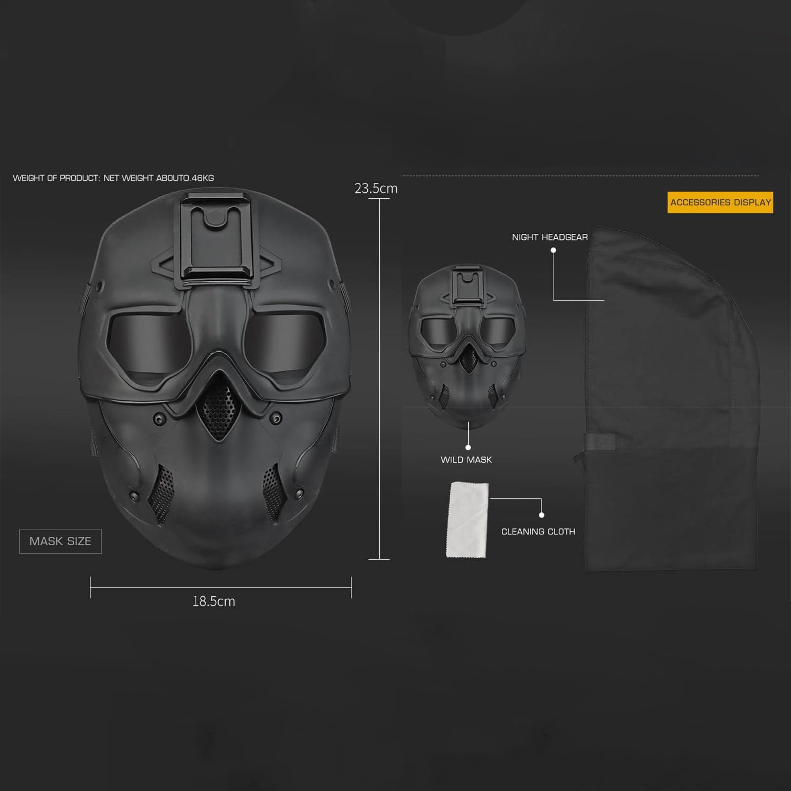 Set di maschere protettive for softair Maschera a pieno facciale con protezione for le orecchie for uomini adulti Donne BBS Paintball Shooting CS Giochi di sopravvivenza Cosplay