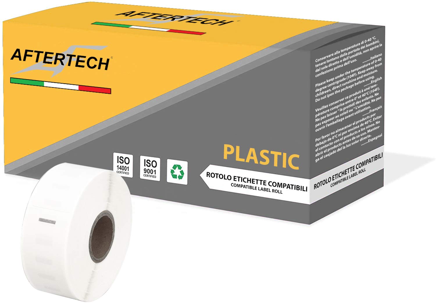 Aftertech 1x 11352P 25x54mm Rotolo di Etichette PLASTICHE IMPERMEABILI adesive compatibili (500 Etichette/rotolo = 500 totali) per etichettatrici stampanti Dymo LabelWriter 1x11352PLA