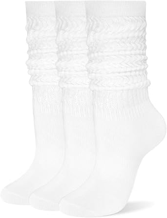 Womens Scrunch Long Socks Thin Cotton Slouchy Tube Slouch Socks 3 Pairs