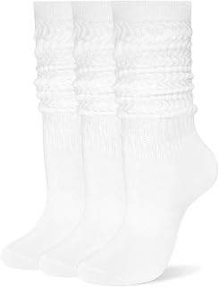 Womens Scrunch Long Socks Thin Cotton Slouchy Tube Slouch Socks 3 Pairs | Retro Cute Lightweight High Socks