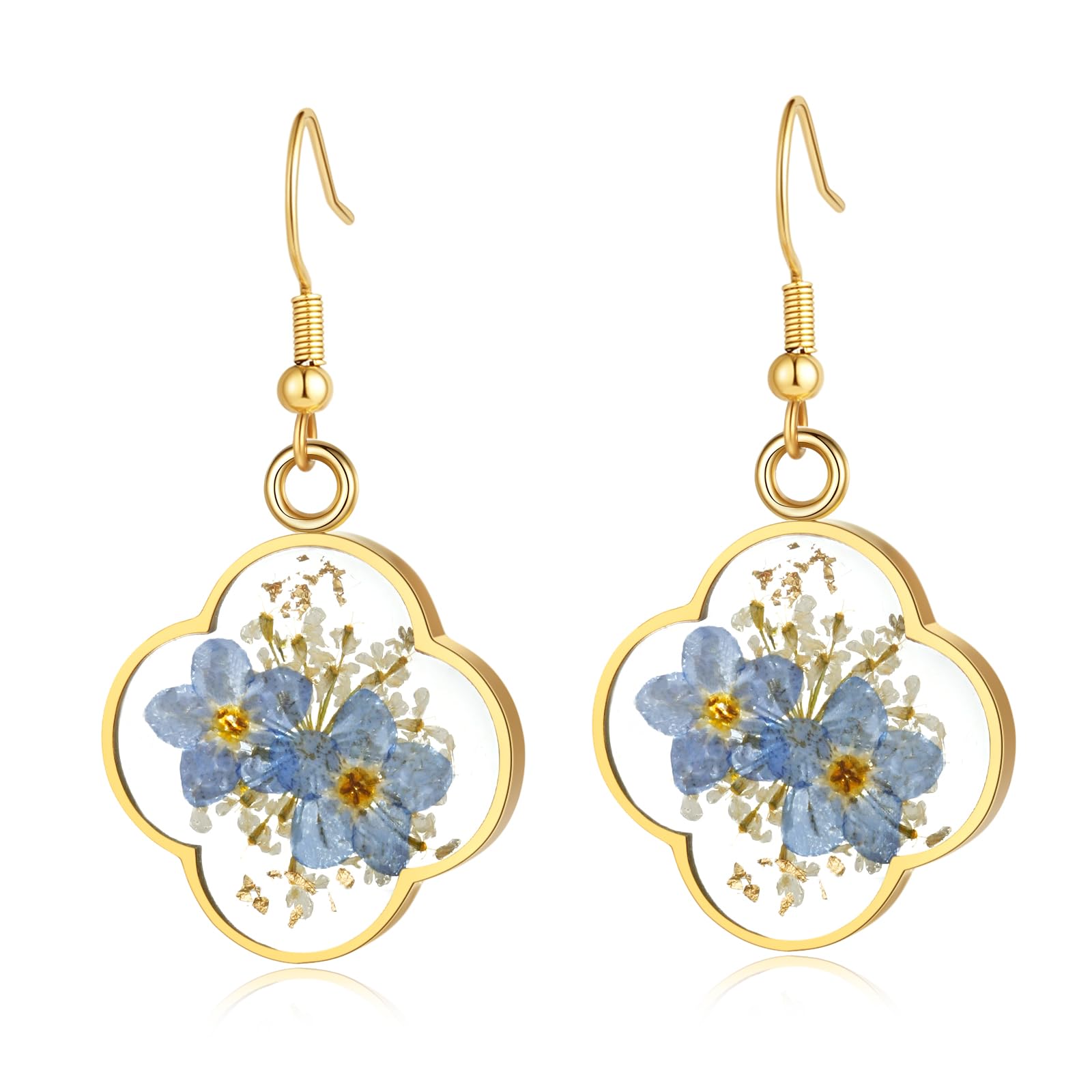 Real Pressed Flower Earrings for Women, Handmade Boho Chic Dangle Design, Unique Floral Jewelry, Cute and Thoughtful Gift for Christmas, Valentine’s &amp; Mother’s Day