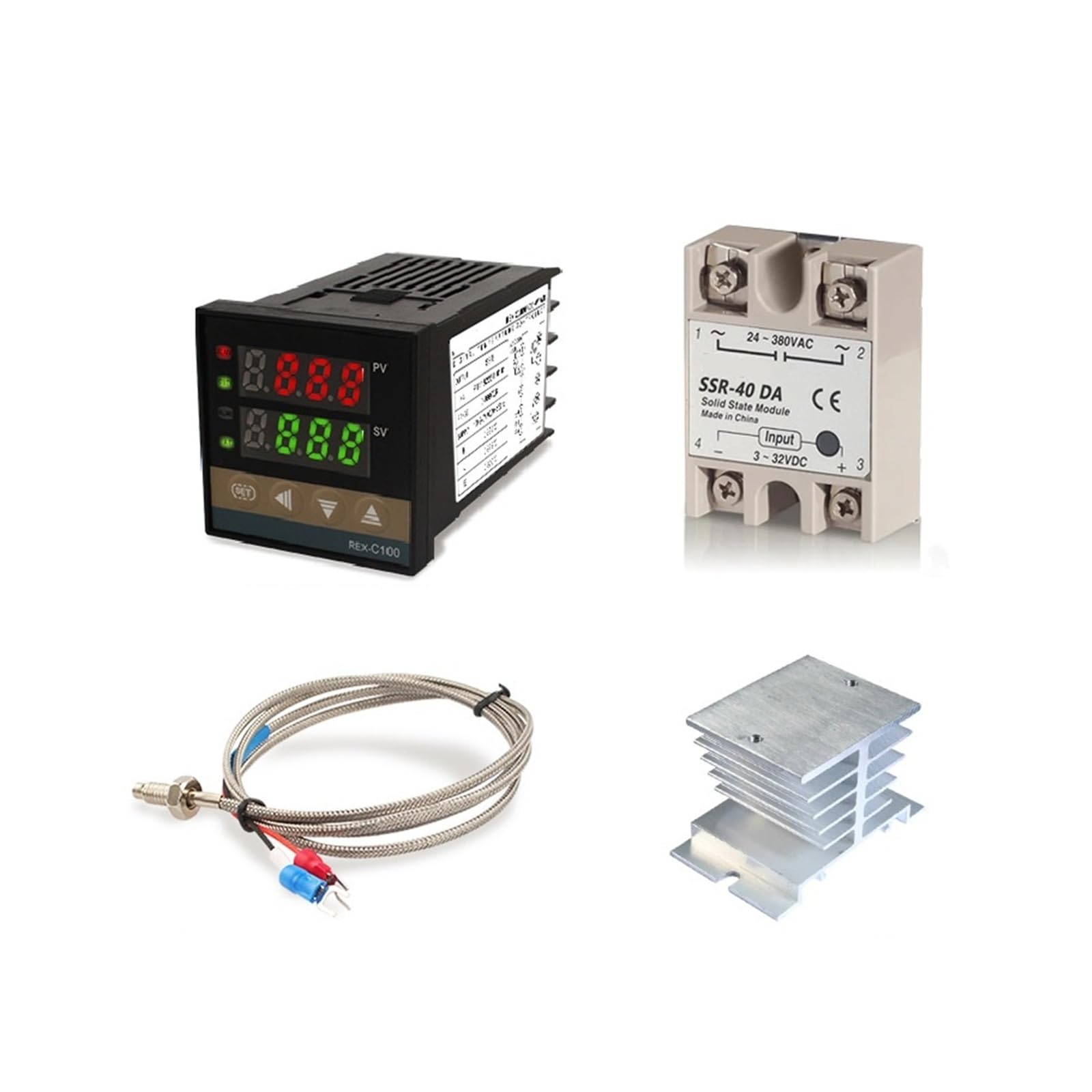 Regulator temperatury PID REX-C100, 220V, 400 stopni, termostat cyfrowy, wyjście 40 A, SSR, termopara typu K (zestaw 1 wyjście SSR)