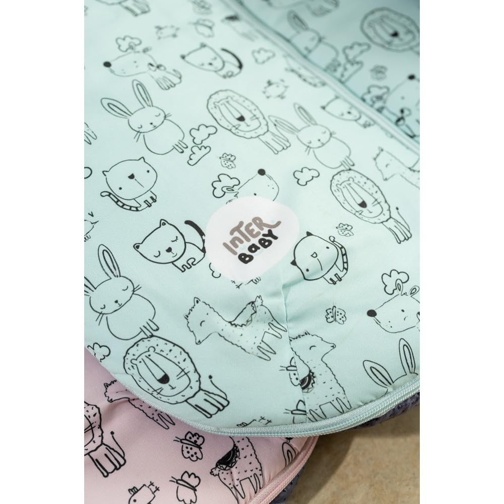 Danielstore Saco Universal de Paseo Polar de Invierno para Silla de Bebés, Desmontable con Cremallera, Cabezal Ajustable, Transpirable e Impermeable(1.0.0 Animales Verde)