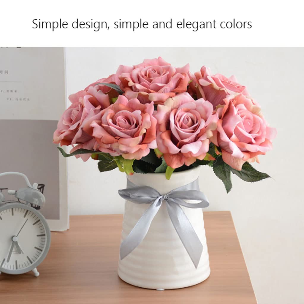 Künstliche Blume Tulpe Kunstblumen Set Blumenarrangement mit Keramik Spiralmuster Vase Kleine Faux Trockenblume für Wohnzimmer Dekor Zuhause und Büro Artificia