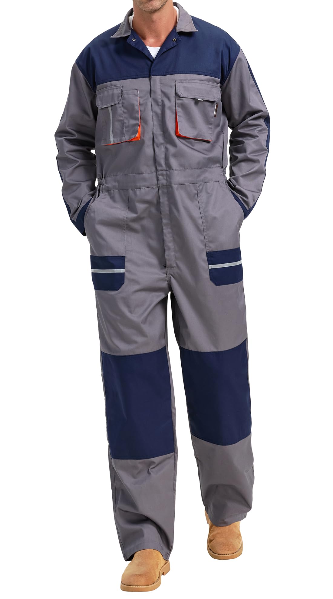 Mono de Trabajo de Hombre de Manga Larga con Rodilleras Puños y Cintura con Elástico, Pantalones con Peto de Trabajo para jardín y Garaje (Gris Oscuro, M)
