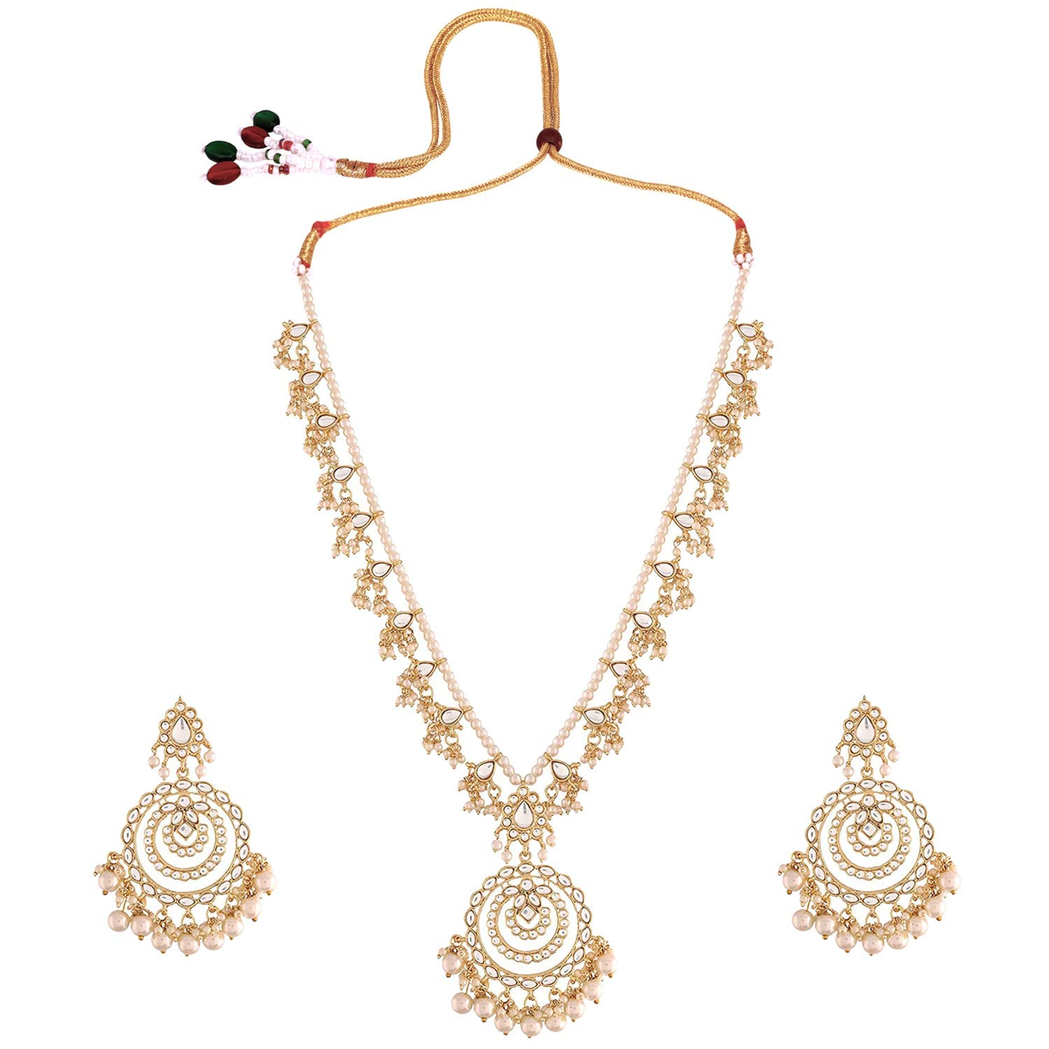 I Jewels 18k Gold Plated Ethnic Multi Layer Kundan Pearl Studded Long Necklace Set For Women (ML298) (B099K7JN9F) Amazon Price History, Amazon Price Tracker