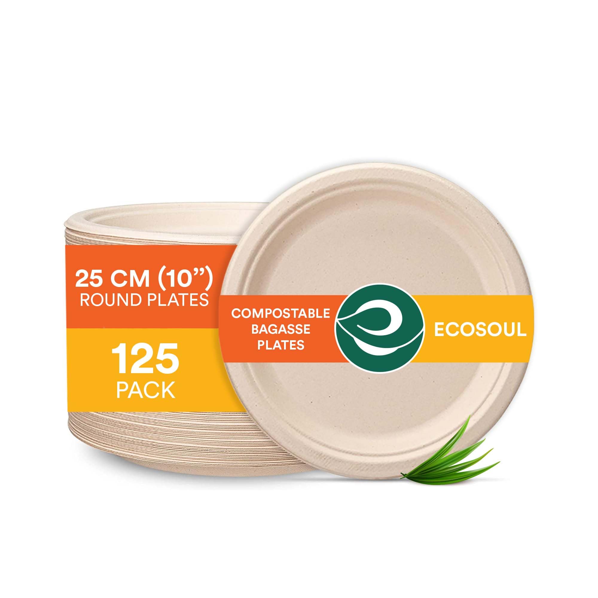 ECO SOUL100% 10 Inch Paper Plates [125-Pack] Party Plates I Heavy Duty Dinner