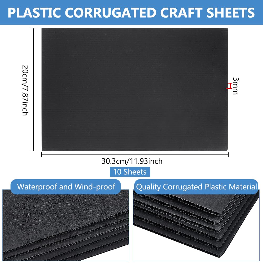 BENECREAT 10 Piezas de Placas de Plástico Corrugado Negro, Señales de Jardín en Blanco Resistentes de 30x20cm, Tablero de Señalización Impermeable de 3mm para Señales de Venta de Casas