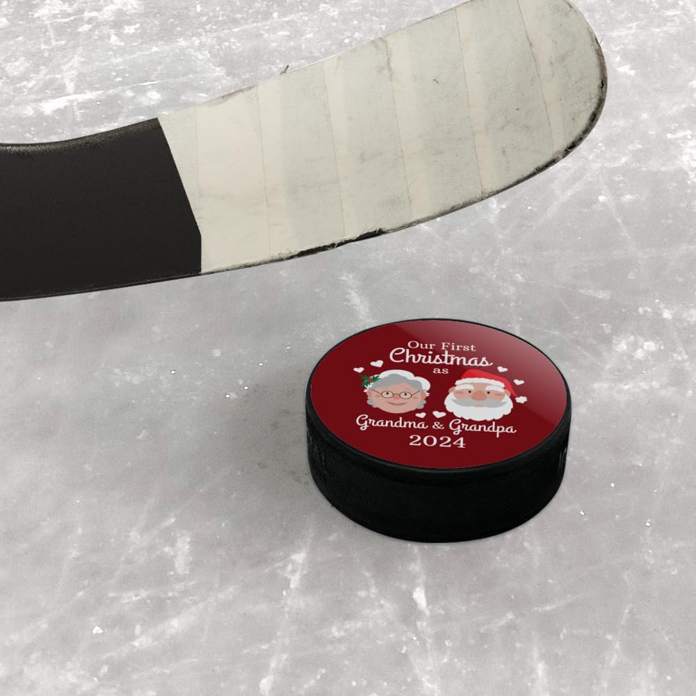 First Christmas as Grandma Grandpa 2024 Santa Mrs. Claus Ice Hockey Puck