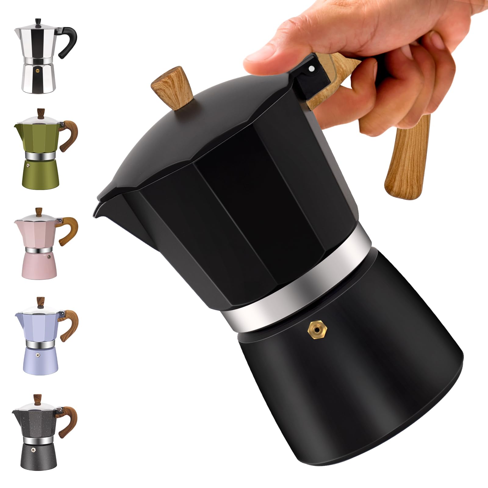 Cafetera Moka de aluminio para 3 tazas, color negro, clásica, 150 ml, cafetera percolador Mocha Express Classic Cafe Maker para café italiano y cubano