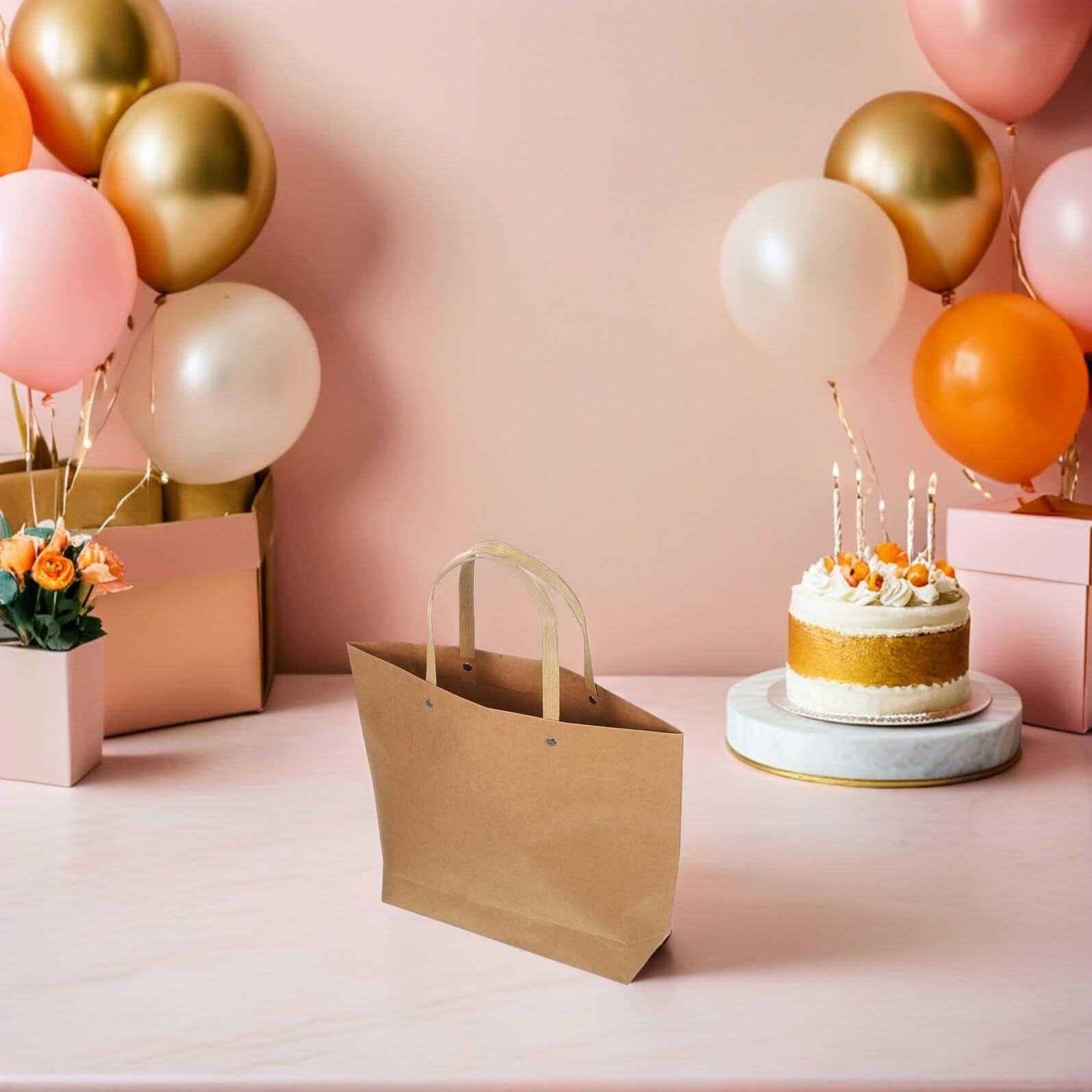 Ciieeo 25 Szt. Szt Małych Torebek z Brązowego Papieru Kraft z Uchwytami Trwałe Woreczki Prezenty i Kwiaty Papierowe Torby Wynos Przyjęcia Shower Sklepy i Festiwale