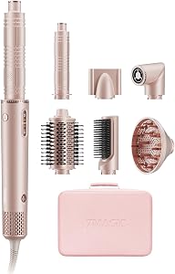 7MAGIC 7 in 1 Hair Styler & Hair Dryer Brush,110,000 RPM High-Speed Negative Ionic Hot Air Styler, 1400W Powerful Blow Dryer Brush & Multi-Style for Straight,Wavy, Curly, and Coily Hair, Pink