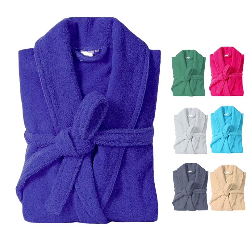 HaraDeco Albornoz Unisex de Baño para Hombre Mujer, Albornoz de Ducha 100% Algodón 380 gsm, Albornoz de Rizo Tacto Suave para Hogar Hostelería(Azul, L)