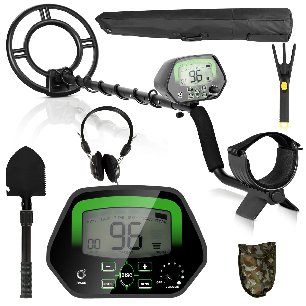 COSTWAY Metal Detector for Adults & Kids Professional, High Sensitivity Detectors with Adjustable Length, Waterproof Search Coil, DISC/Pinpoint/All Metals Mode & LCD Display (3 Modes, 5 Accessories)