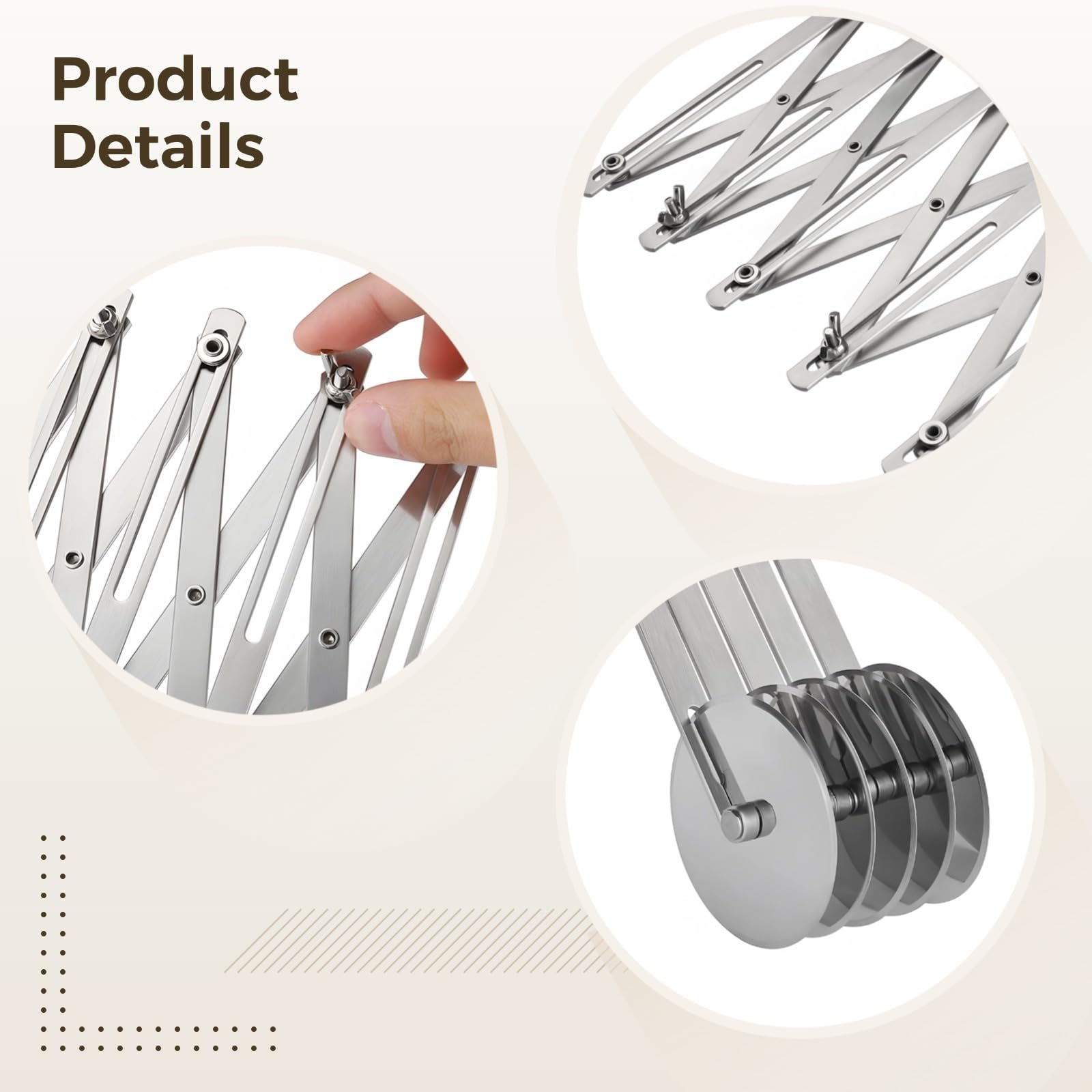 Bosreroy 9.6-Inch Expandable Pizza Cutter Roller, Stainless Steel Pastry Divider for Pizza, Pasta, and Professional Baking