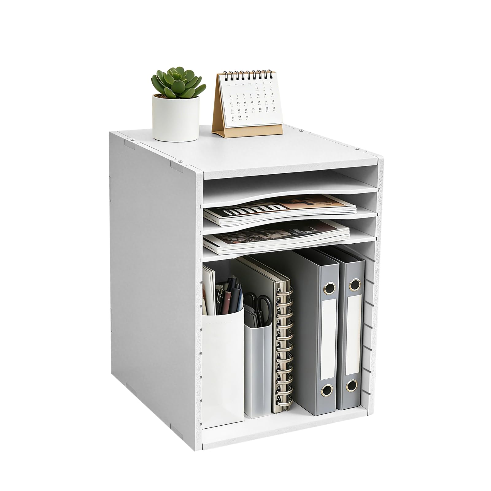 Vassoio portalettere con 11 scomparti, organizer per album di ritagli, formato A4, bianco | 27 x 30 x 40 cm, PVC, portata 60 kg, scomparti regolabili, salvaspazio, per ufficio e sala fai da te