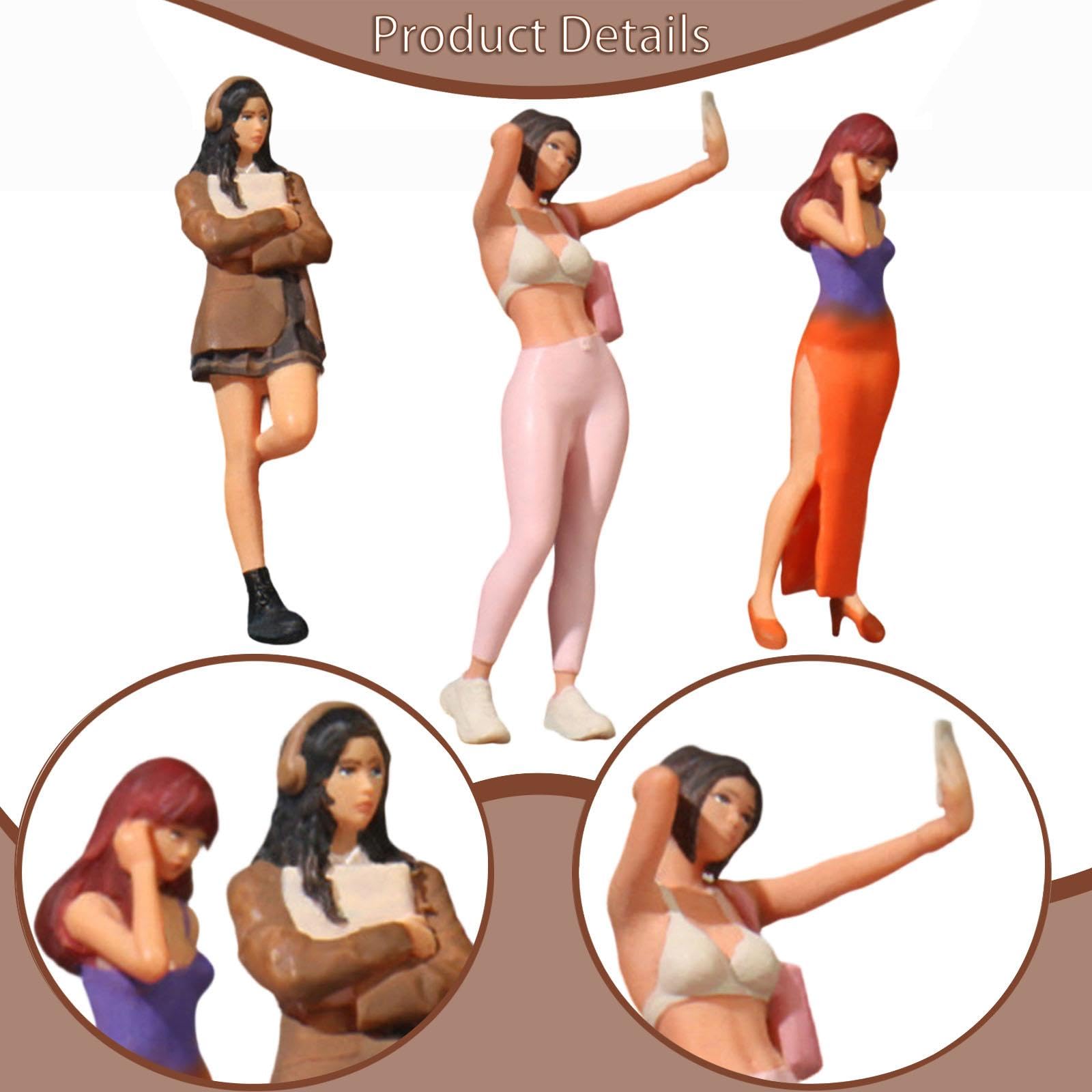 Qianly Set di 3 Statuine Femminili in 1/64 per Diorami E Accessori in Miniatura, Style B