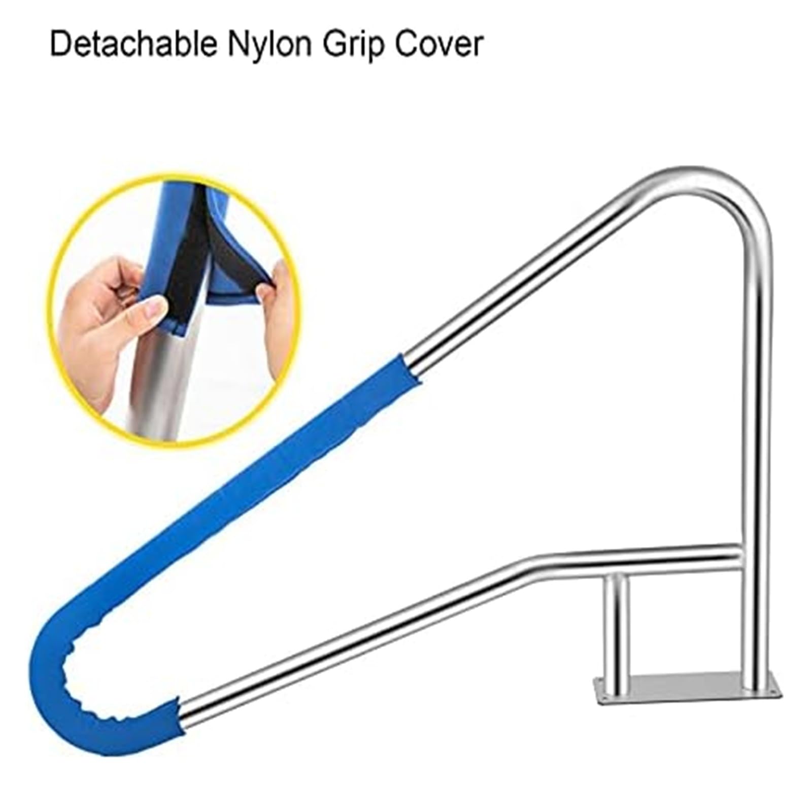 Barandilla de piscina de acero inoxidable de 54 x 36 pulgadas, resistente al óxido, capacidad de carga de 250 libras, diseño ergonómico, color plateado para seguridad y apoyo
