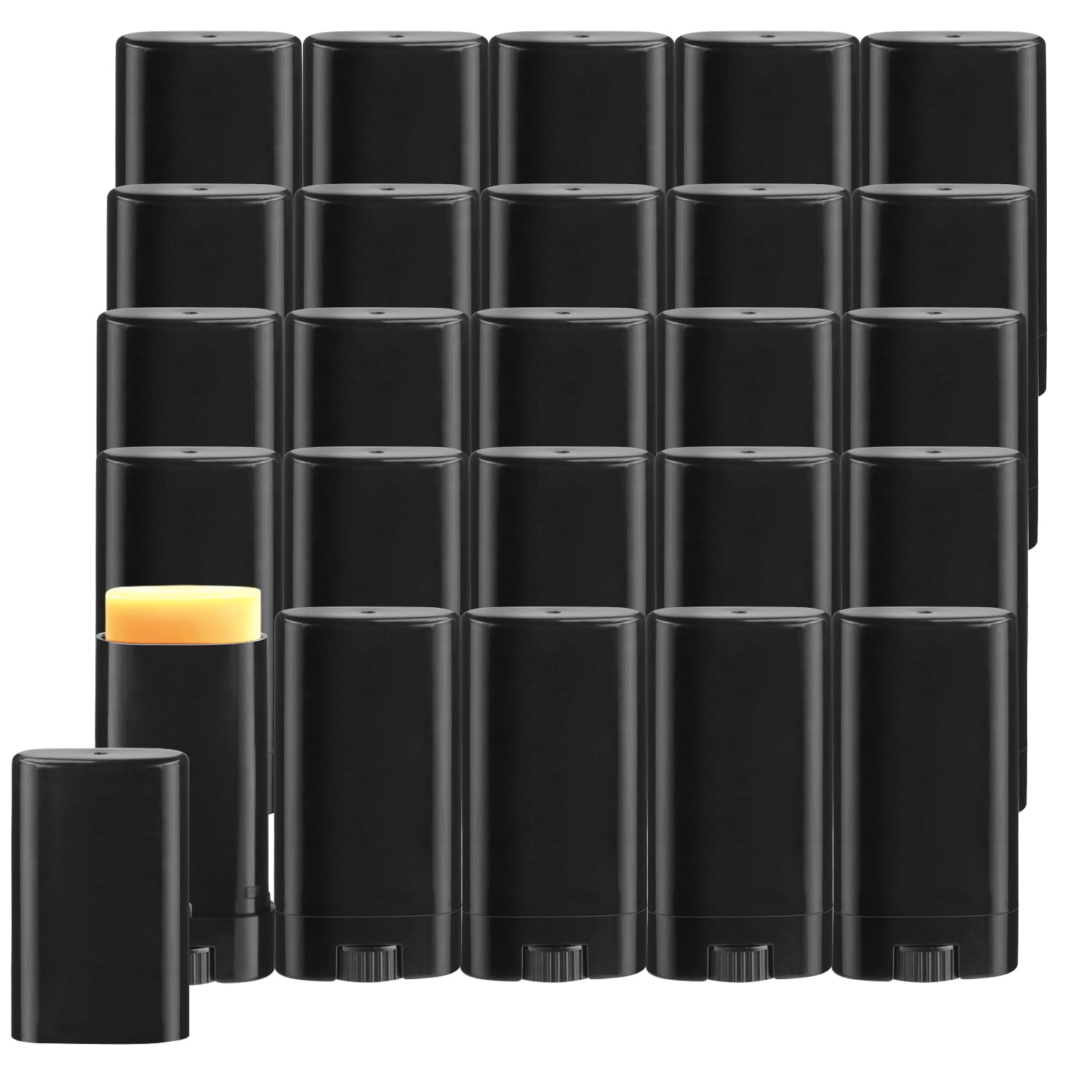 BOSMIOW 25pcs 15ml/0.5oz Empty Black Plastic Oval Deodorant Containers,Top-Fill Lip Balm Tubes,Refillable Twist-Up Lipstick Tubes for DIY Homemade