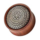 Piersando Ohr Plug Piercing Flesh Tunnel Ohrplug Ohrpiercing Organic Sattel Holz Rosenholz Braun Gitter Muster Blume 16mm