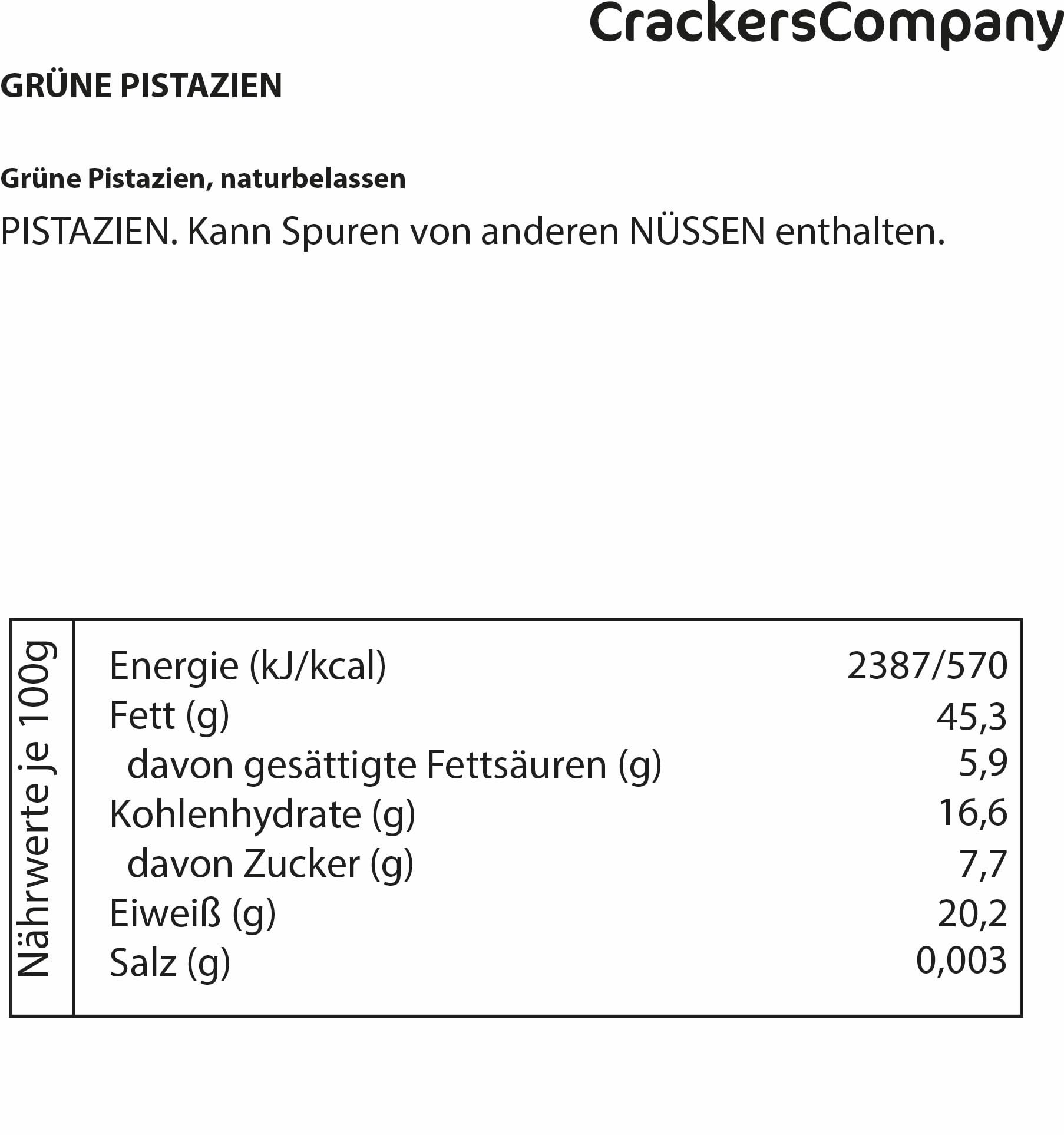 CrackersCompany Grüne Pistazien 3kg Vorratspackung | Pistazienkerne naturbelassen ohne Schale ungesalzen | vegan glutenfrei zuckerfrei salzfrei