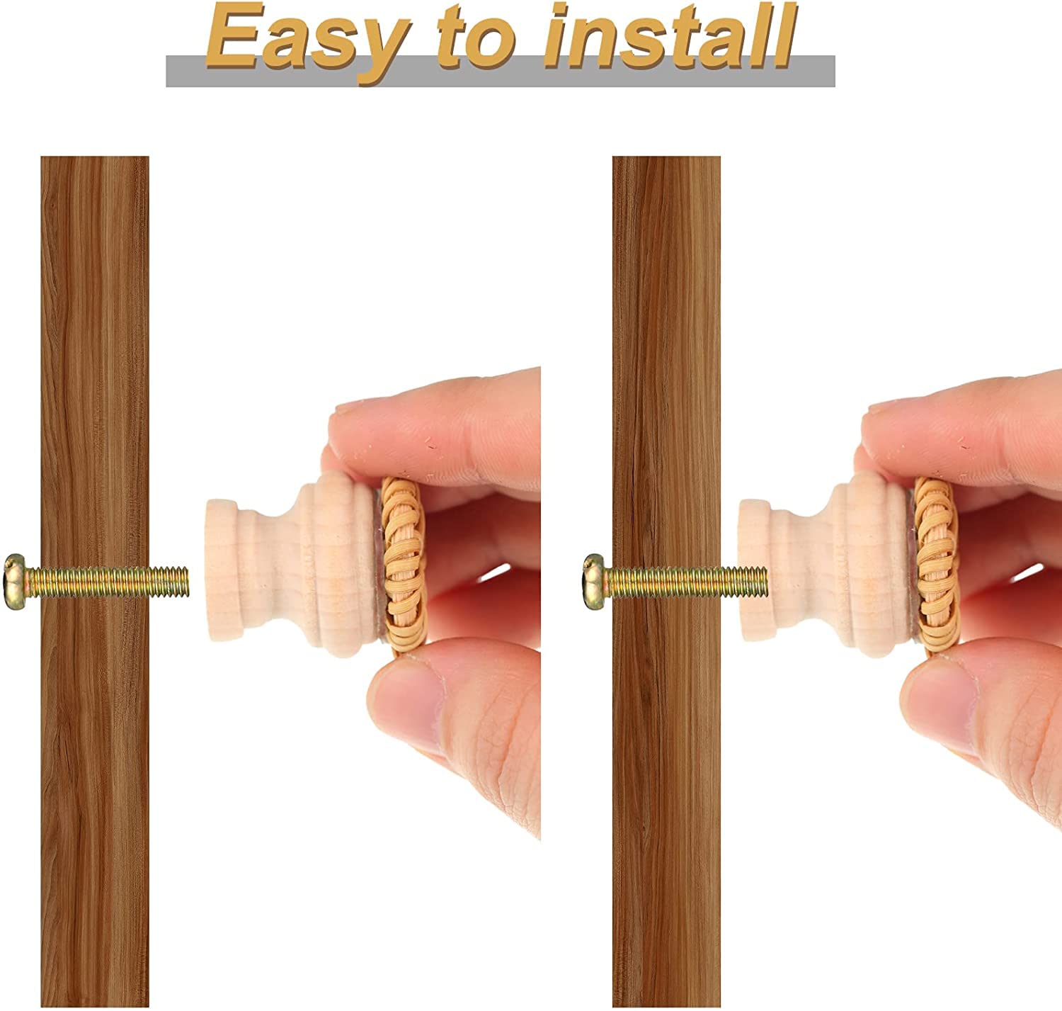 6 Boutons De Tiroir En Rotin Tissé Main - Style Bohème, Vintage, Pour Commode Ou Armoire - 7