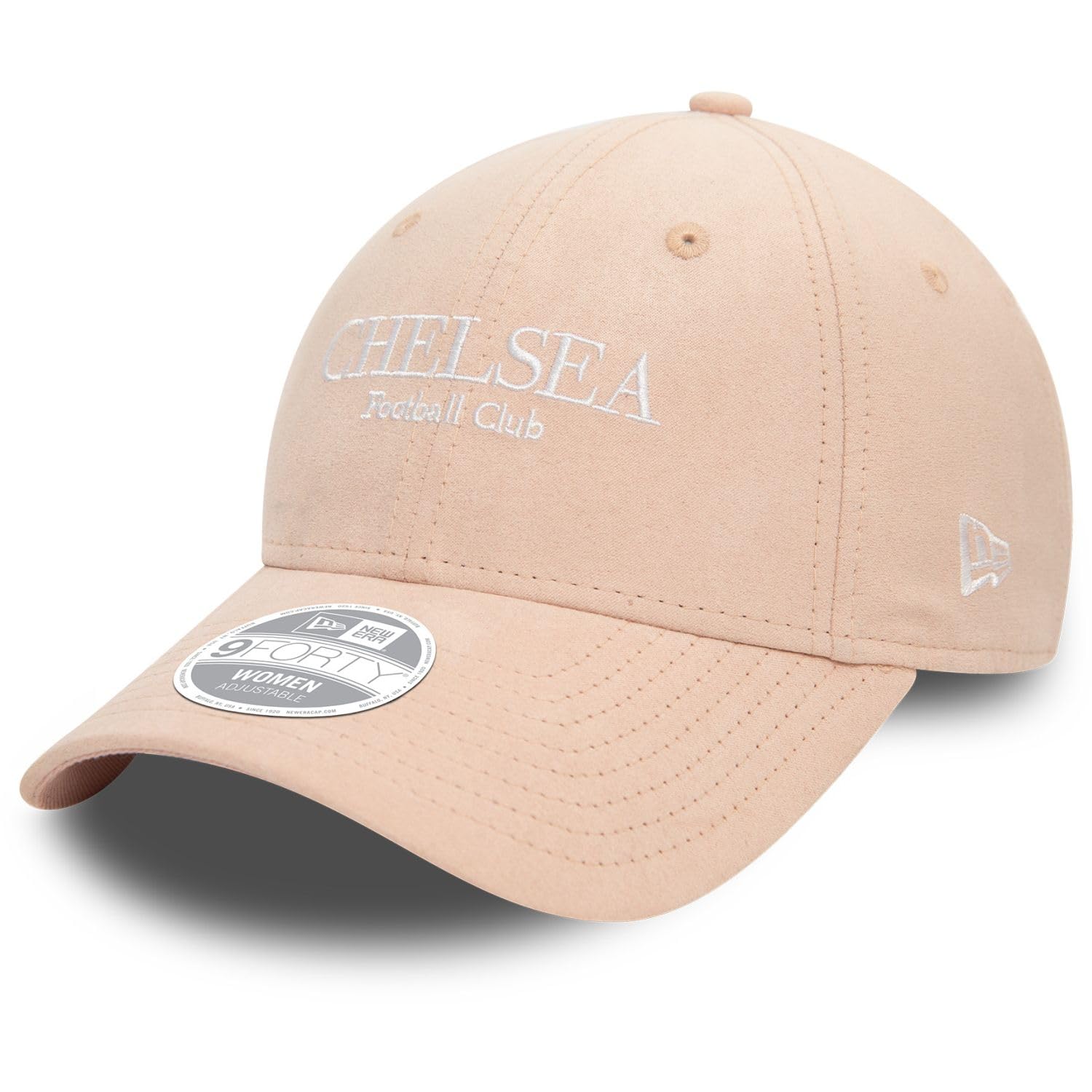 New Era Chelsea FC Wordmark Womens Faux Suede Pastel Pink 9FORTY Adjustable Baseball Cap