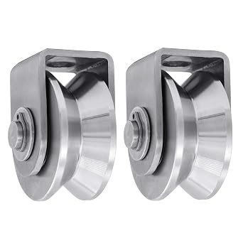 2Pack Pulley Block V Heavy Duty Single Wheel Pulley Block Duplex Bearing 304 Stainless Steel Grooved Wheel Smooth Loading 880lb/400 Kg for Material Handling and Moving Gym