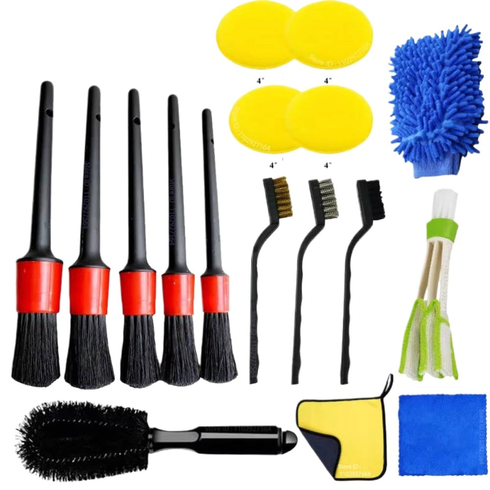 Car Detailing Brush Set Compatible With Automotive Vehicles Includes Brushes Sponges Towels For Air Vents Rim Cleaning