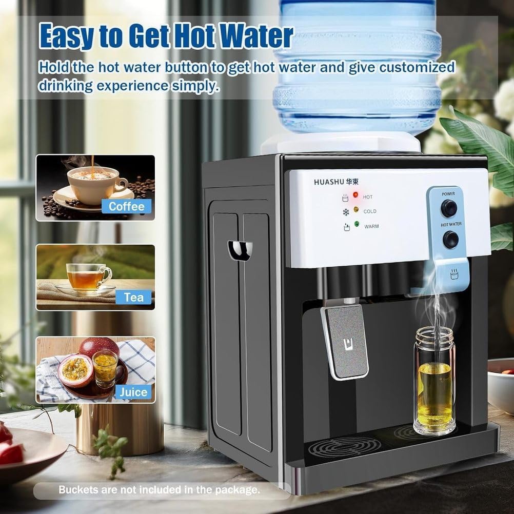 Wasserspender mit Toplader (25 x 24 x 36 cm), 3 Temperaturstufen (Heiß/Kalt/Zimmertemperatur), Kalt: 8–12 °C, Heiß: 80 °C, für Zuhause, Büro, Speisekammer, Studentenwohnheim,Metallic