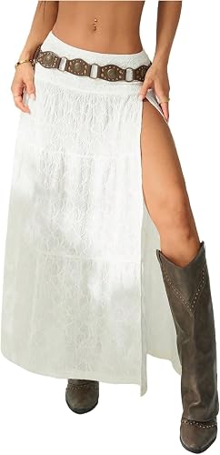 RoseSeek Women's High Slit Long Maxi Skirt Low Rise A Line L