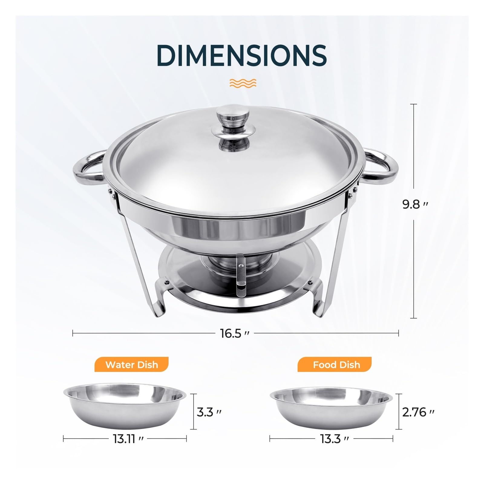 Juego De Calentador Alimentos Redondo Acero Inoxidable, Capacidad 5 litros, For Buffets, Barbacoas, Fiestas, Banquetes, Eventos Y Bodas RetencióN del Calor De Larga DuracióN(4 PCS)