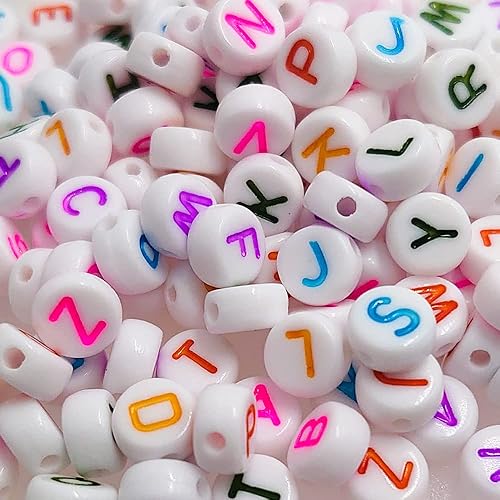 Más de 500 cuentas redondas blancas de letras del alfabeto acrílico de 0.157 x 0.276 pulgadas de la A a la Z, cuentas sueltas para manualidades,