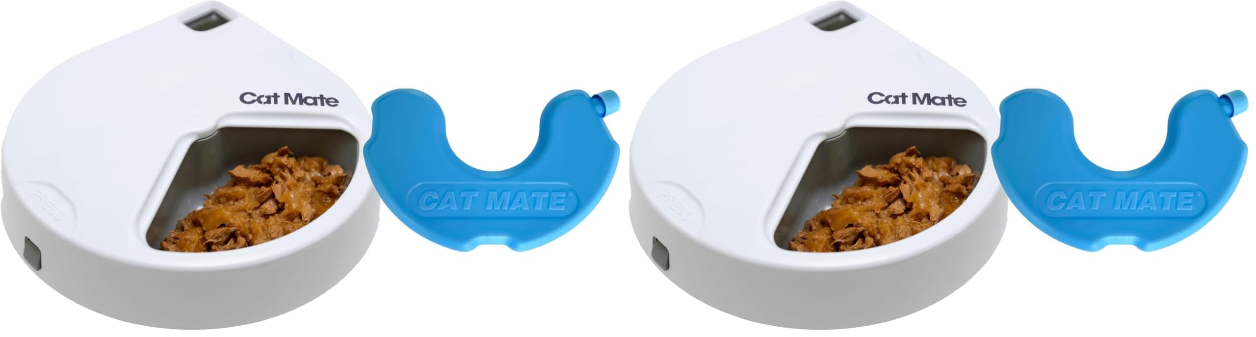 Cat Mate C300 Automatischer 3-Mahlzeiten-Futterautomat mit Digitalem Timer (366) – Für Katzen oder Kleine Hunde, Für Nass- und Trockenfutter, Mahlzeiten Bis zu 330 g Pro Stück, Weiß (Packung mit 2)