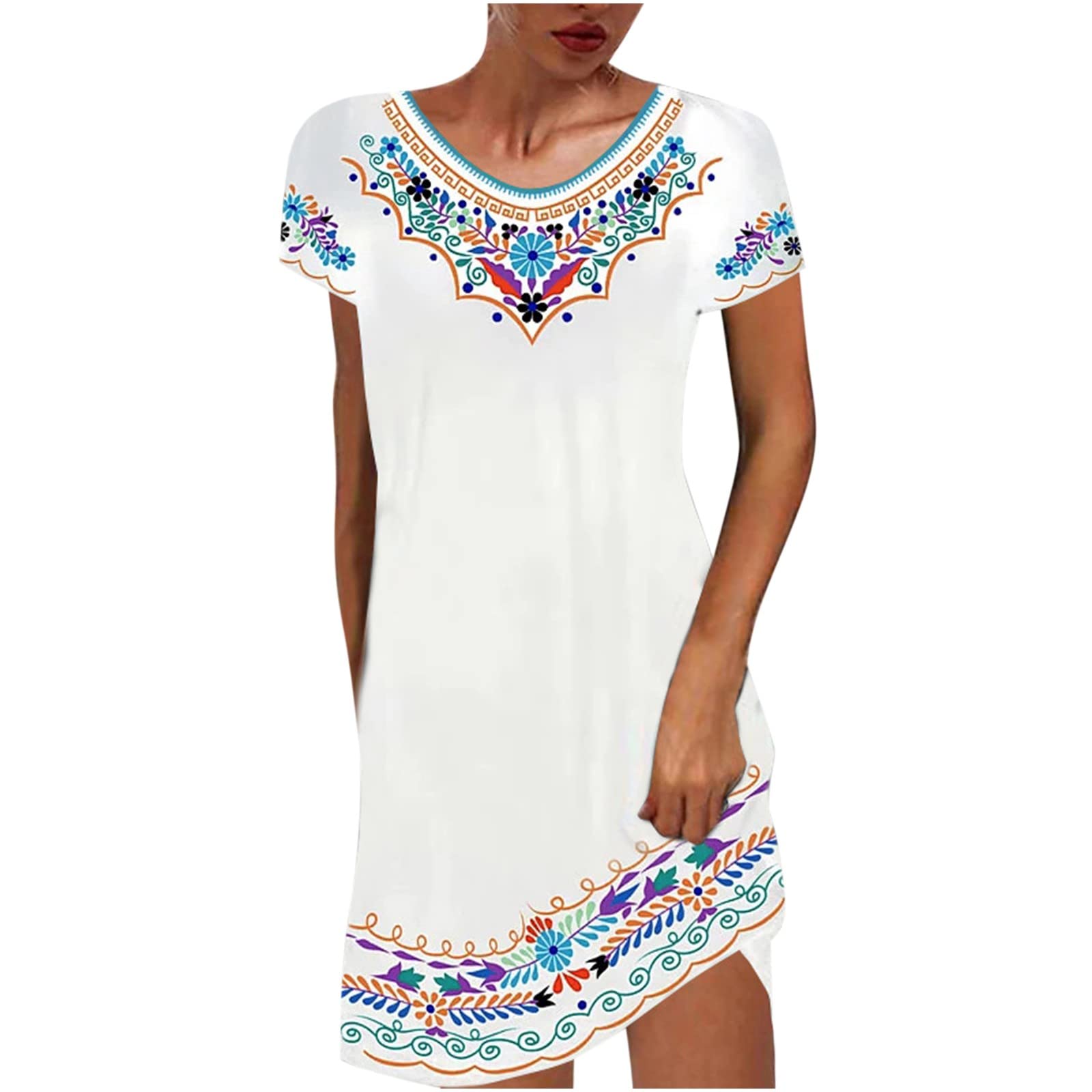 Dresses for Women UK Clearance Summer Beach Mini Midi Dress Sale UK Holiday  Party Casual Dress Women's Fashion Comfortable Casual Ethnic Short Sleeve