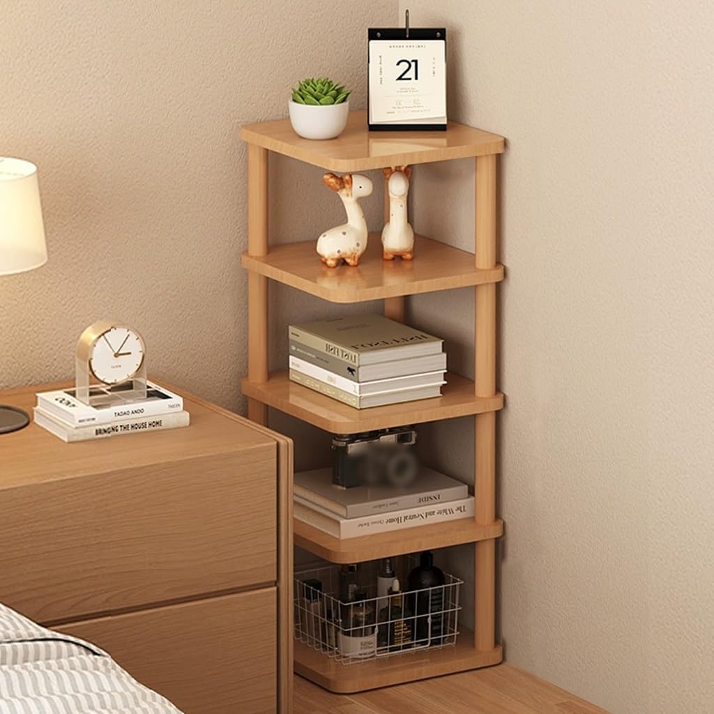 Vertical Triangle Bookshelf Cornor Storage Rack Multi-Tier Corner Cabinet Wooden for Living Room Bedroom,Organizer Shelves Unit, Freestanding Display (Original Wood 6 Tier)