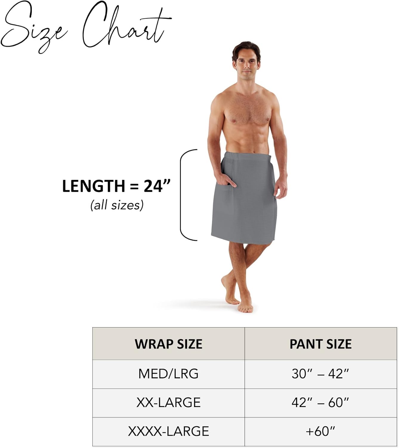 Boca Waffle Shower Wrap, Lightweight Mens Sauna Towel Wrap for Home, Spa or Gym - Secure & Adjustable