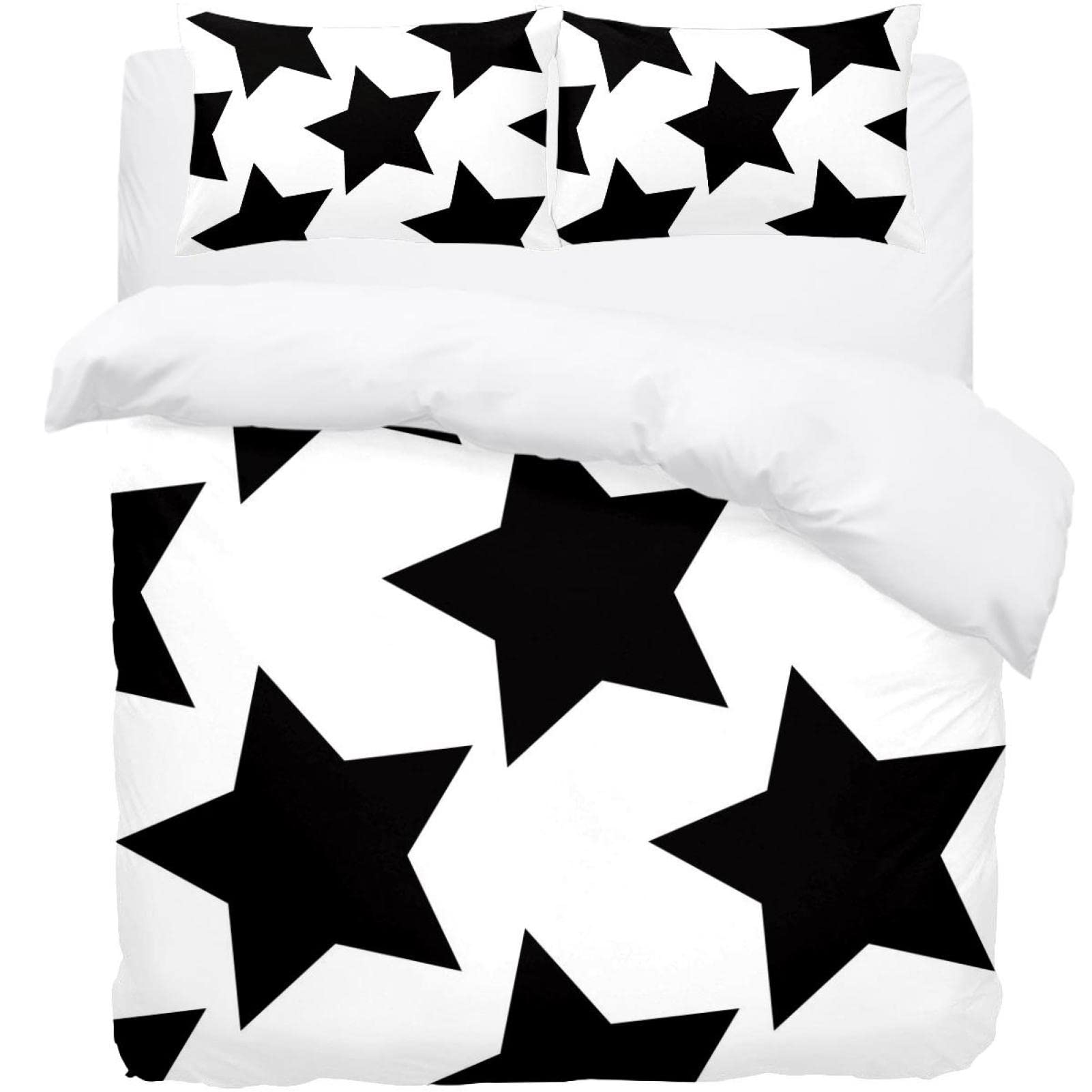 Parure de lit haut de gamme housse de couette étoiles noires finition soignée fond blanc